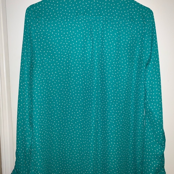 Medium Blue/Green with White Long Sleeve Blouse - Picture 7 of 8